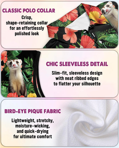 Ferrets Tropical Sleeveless Polo Shirt for Women | Netecom