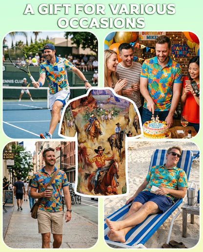 Cowboy Rodeo 3D Polo Shirt for Men – Western Horse Rider Style | Netecom