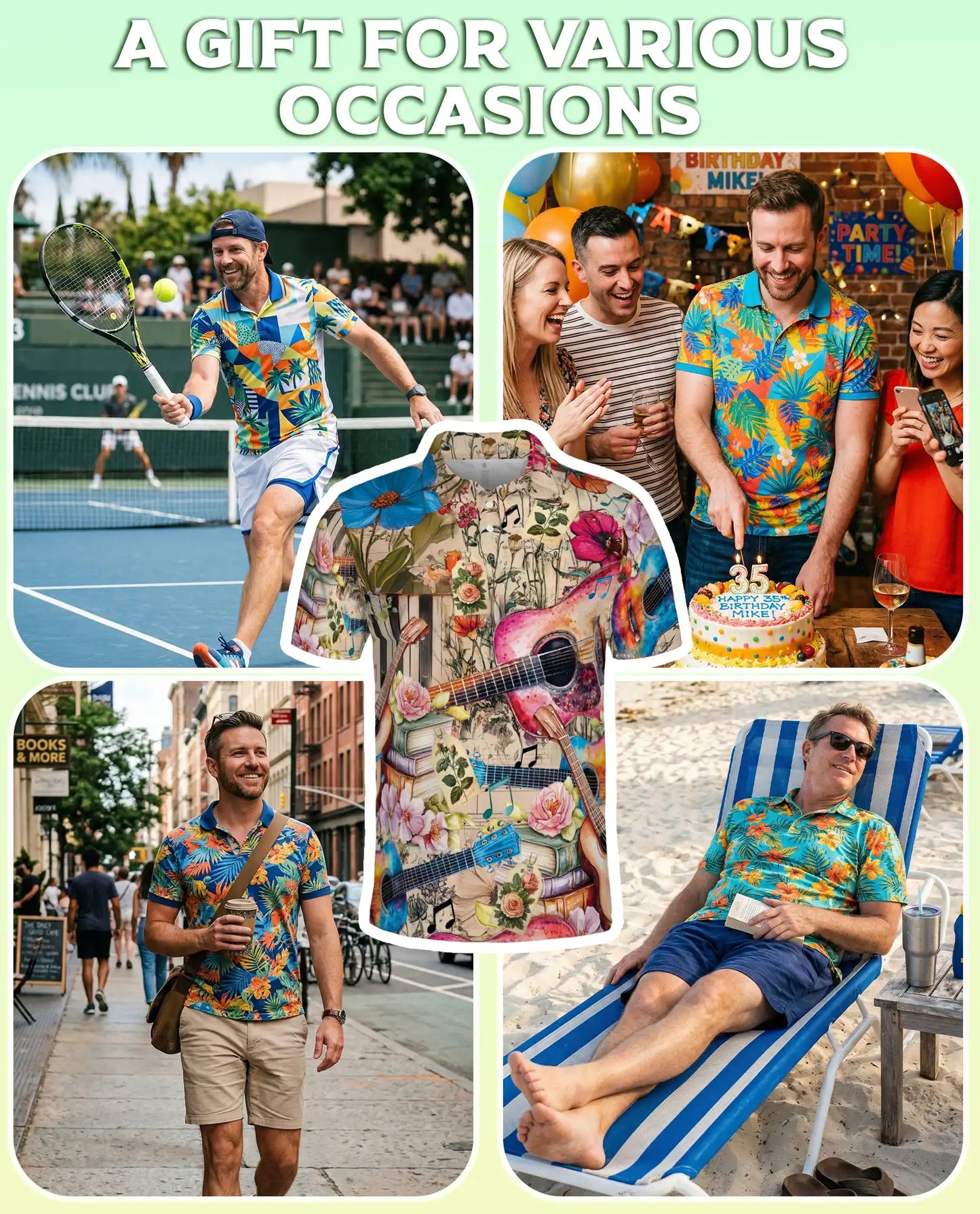 Acoustic Guitar Polo Shirt – Floral Music Art Print | Netecom