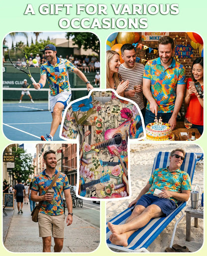 Acoustic Guitar Polo Shirt – Floral Music Art Print | Netecom