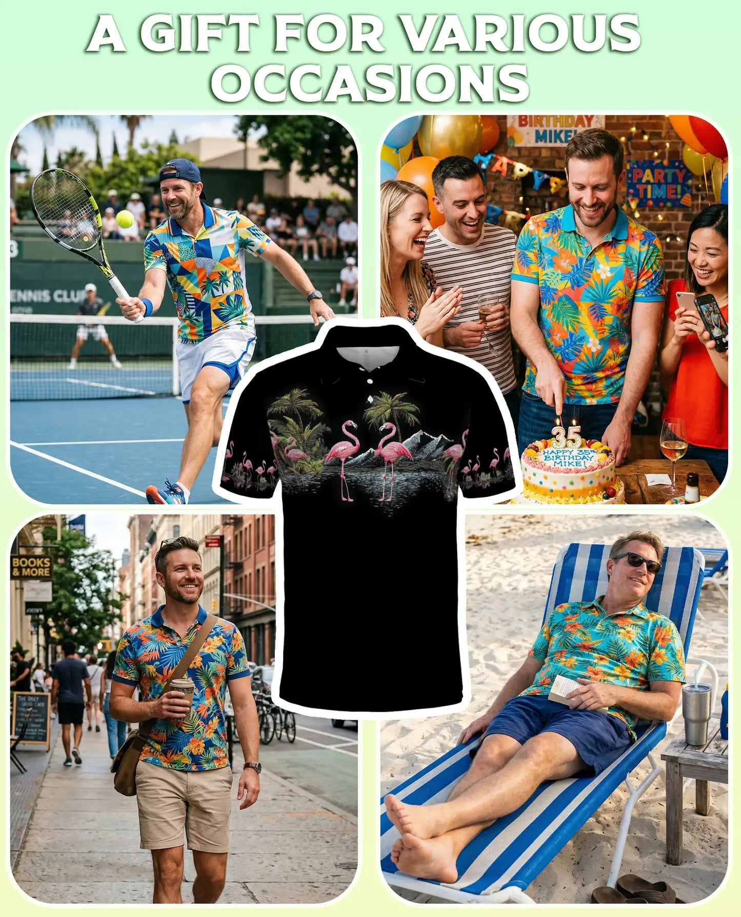 Pink Flamingo Tropical Paradise Polo Shirt for Men-Beach Summer Shirt | Netecom