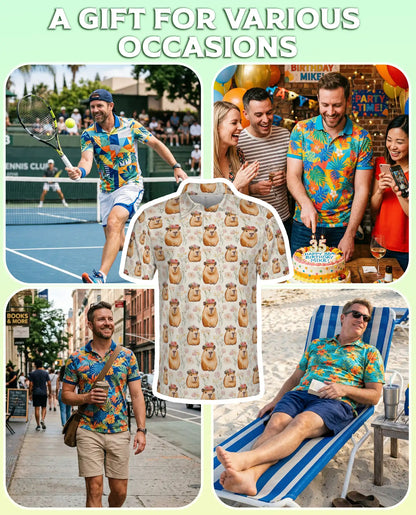 Cute Capybara Floral Polo Shirt – Funny Animal Pattern | Netecom