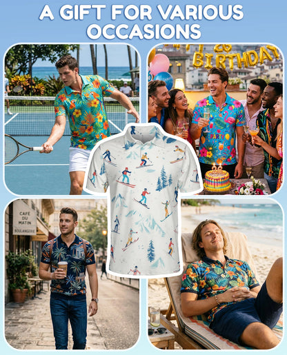 Ski Pattern Polo Shirt for Men – Winter Sports Style | Netecom