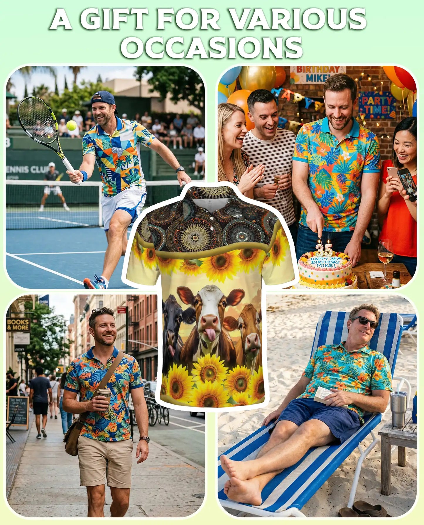 Cow Sunflower Polo Shirt – Rustic Farm Print | Netecom