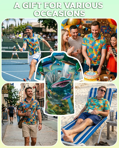UFO Polo Shirt – Futuristic Sci-Fi City Print | Netecom