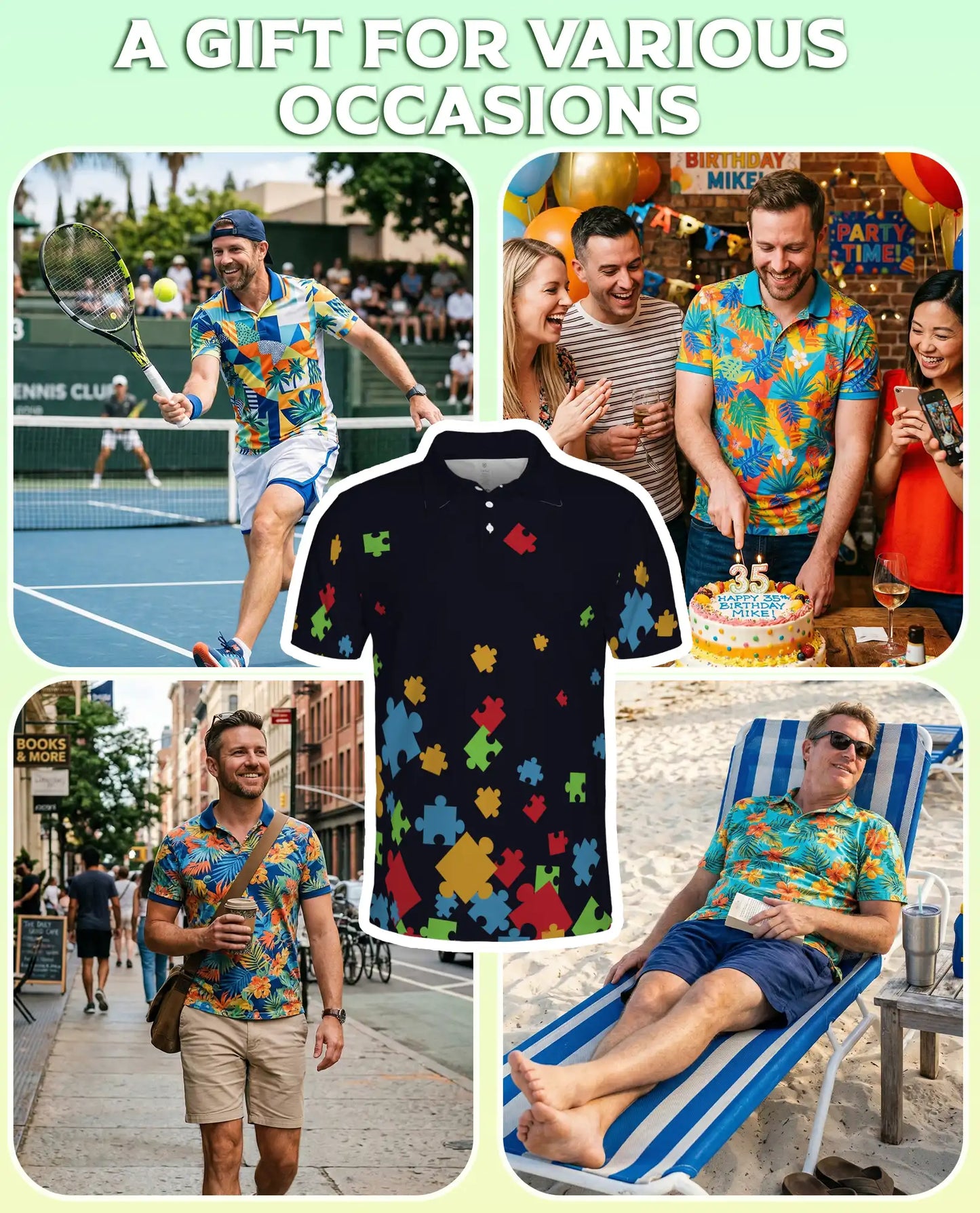 Puzzle Piece Polo Shirt – Colorful Abstract Print | Netecom