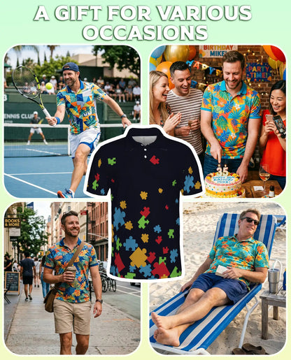 Puzzle Piece Polo Shirt – Colorful Abstract Print | Netecom