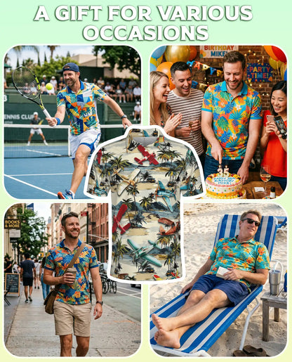 Vintage Airplane Retro 3D Polo Shirt for Men – Tropical Beach Island Style | Netecom