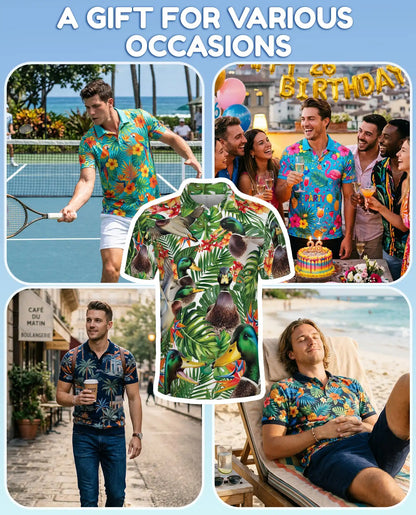 Mallard Duck Tropical Hawaiian Polo Shirt-Exotic Floral Design | Netecom