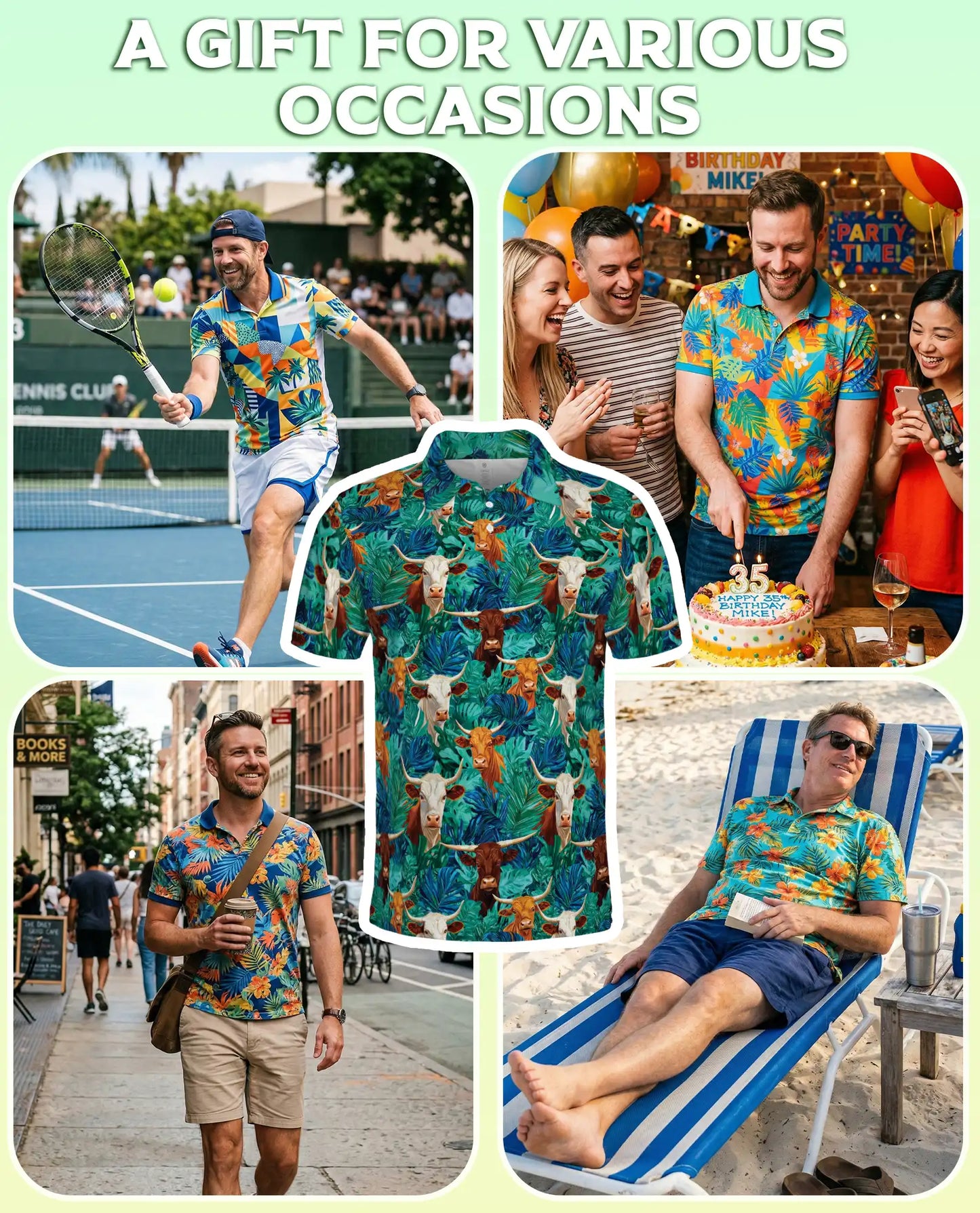Longhorn Cattle Hawaiian 3D Polo Shirt for Men | Netecom