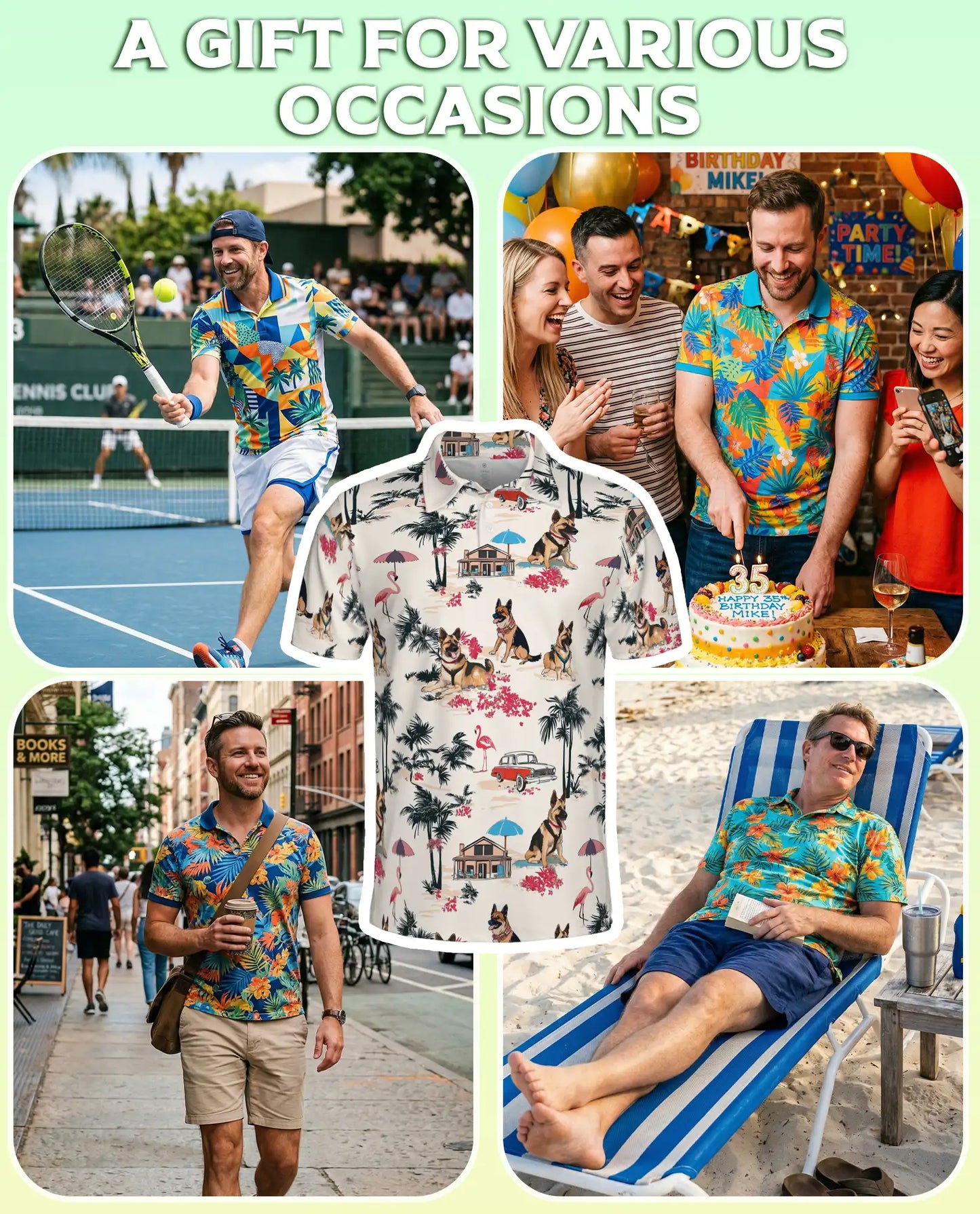 German Shepherd Tropical Beach Polo Shirt for Men | Netecom