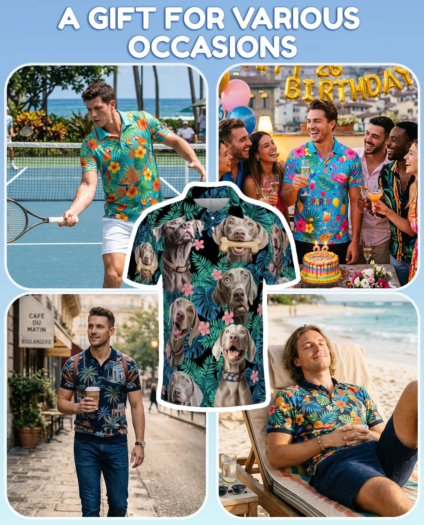 Weimaraner Tropical Pattern Polo Shirt for Men – Dog Lover Style | Netecom