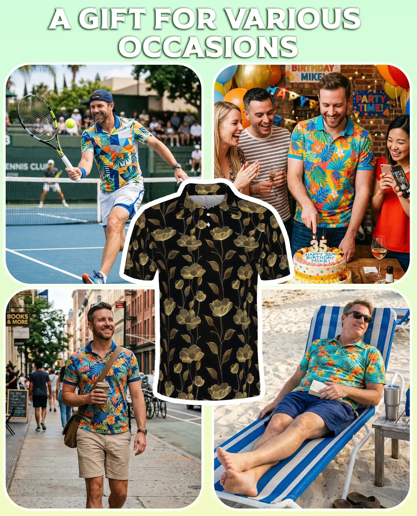Elegant Gold Floral Polo Shirt for Men- Black Luxury  Pattern Shirt | Netecom