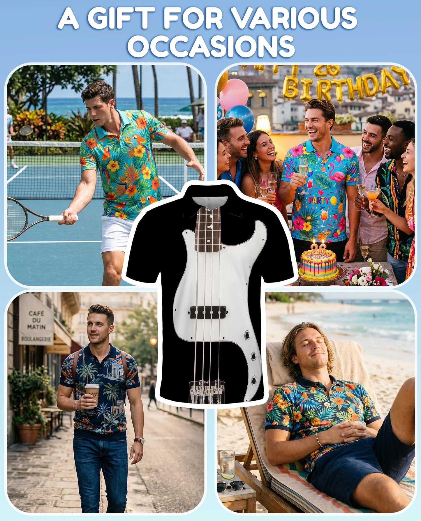 Bass Guitar Polo Shirt for Men – Rock Music Style Design | Netecom
