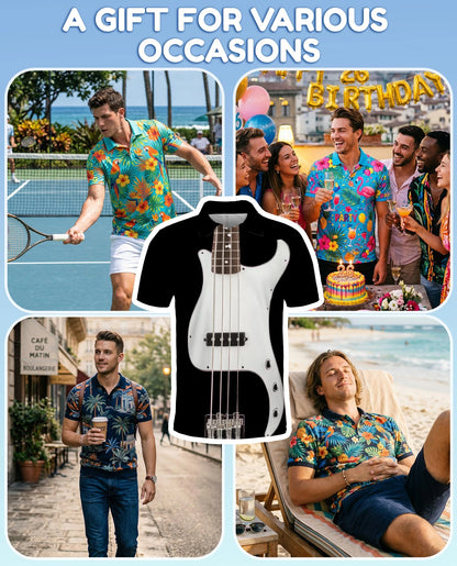 Bass Guitar Polo Shirt for Men – Rock Music Style Design | Netecom