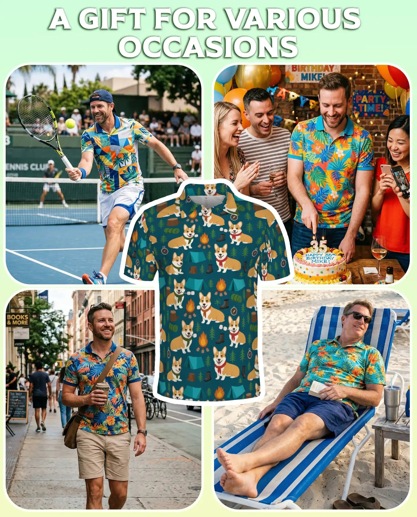 Corgi Camping Polo Shirt – Outdoor Adventure Print | Netecom