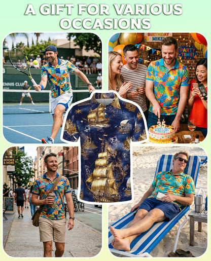 Vintage Pirate Ship 3D Polo Shirt for Men – Nautical Skull Ocean Style | Netecom