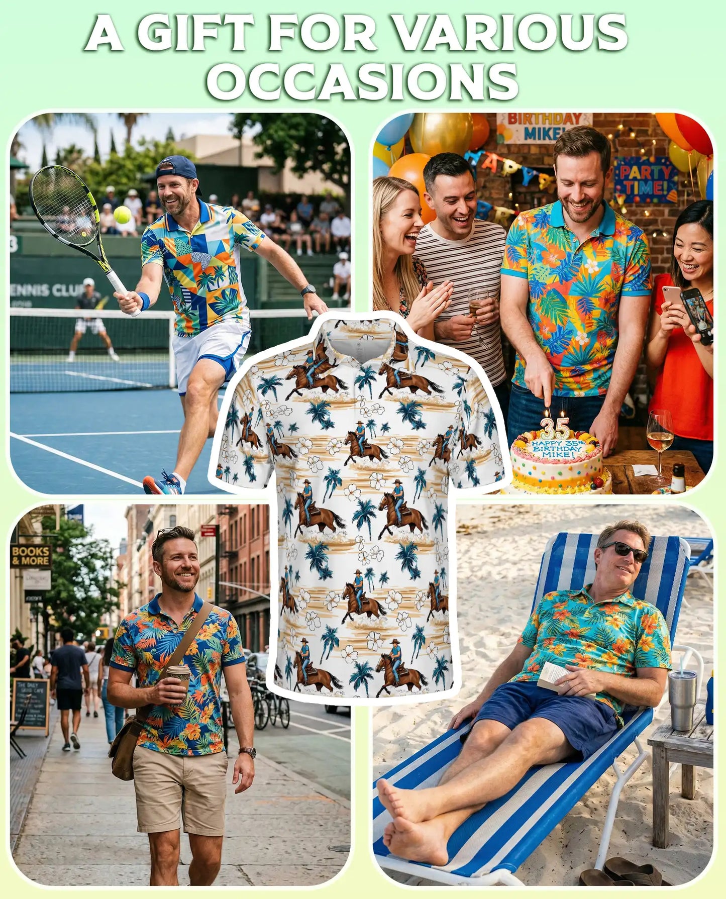 Cowboy Horse Hawaiian 3D Polo Shirt for Men | Netecom