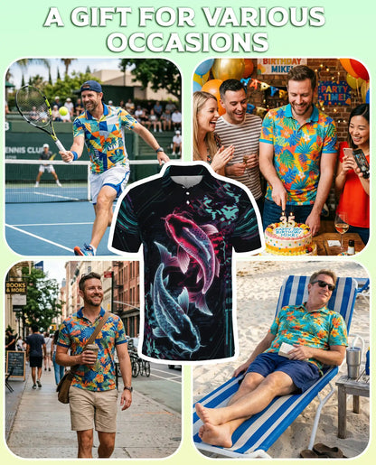 Koi Fish Polo Shirt – Neon Cyberpunk Print | Netecom