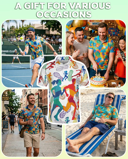 Running Polo Shirt – Colorful Marathon Runner Print | Netecom