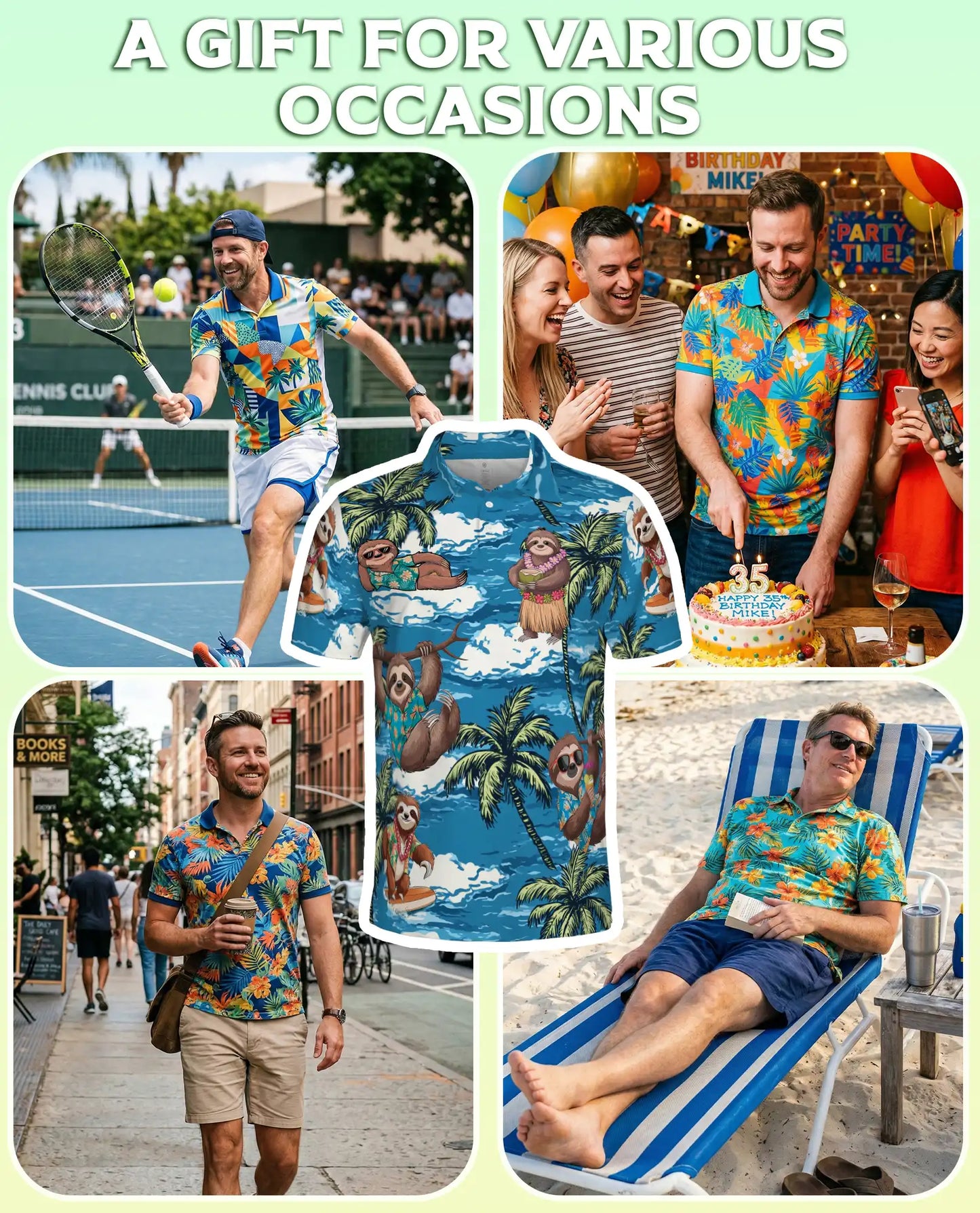 Sloth Tropical 3D Polo Shirt for Men – Funny Beach Animal Style | Netecom