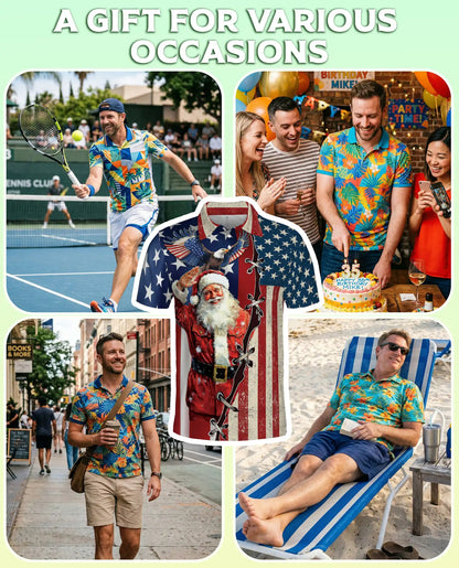 Patriotic Santa Hawaiian Polo Shirt | Netecom