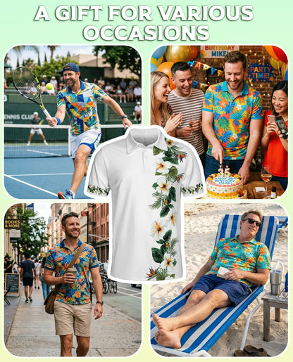 White Tropical Hibiscus 3D Polo Shirt for Men – Elegant Hawaiian Floral Style | Netecom