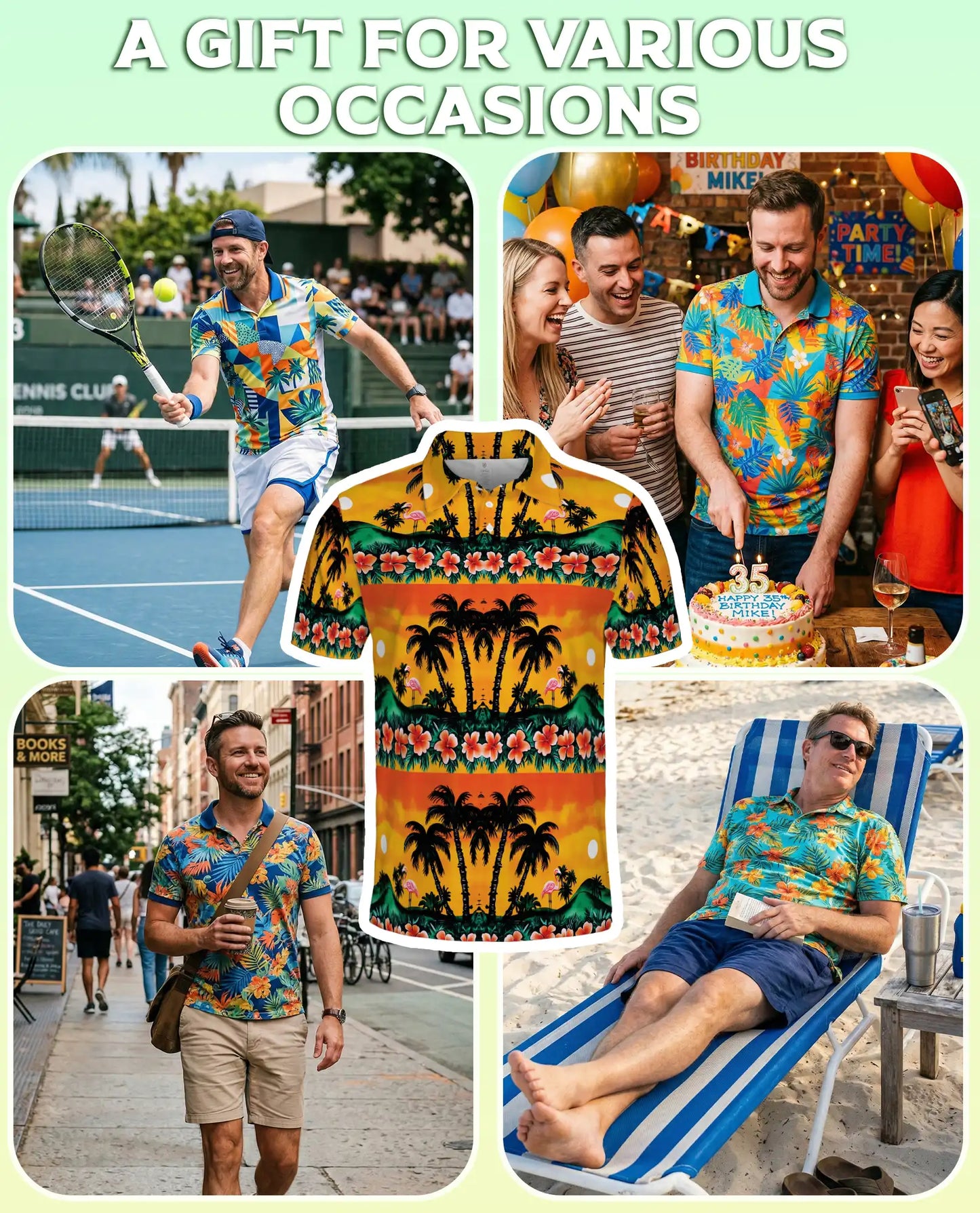 Tropical Sunset Polo Shirt – Palm Tree Flamingo Print | Netecom