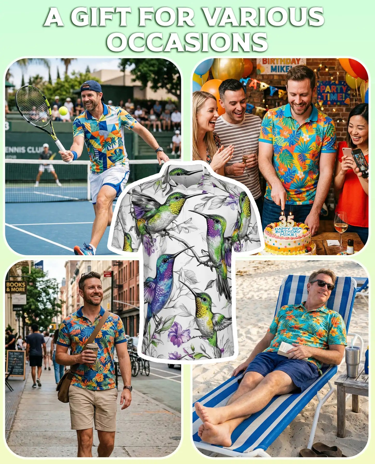Colorful Hummingbird Floral 3D Polo Shirt for Men – Tropical Bird Nature Style | Netecom