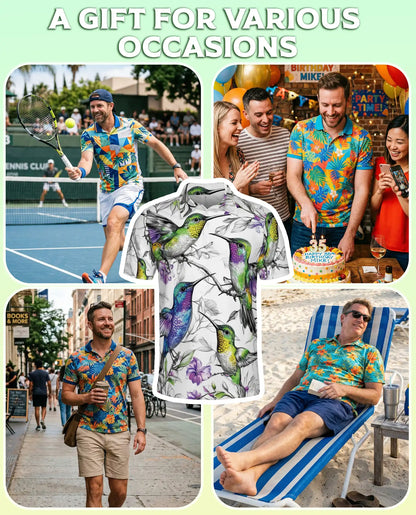 Colorful Hummingbird Floral 3D Polo Shirt for Men – Tropical Bird Nature Style | Netecom