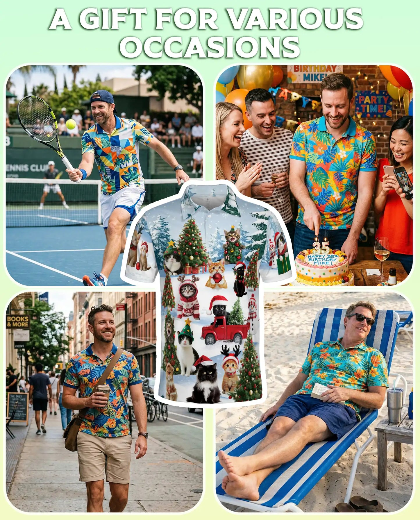 Cute Cat Christmas Polo Shirt for Men | Netecom