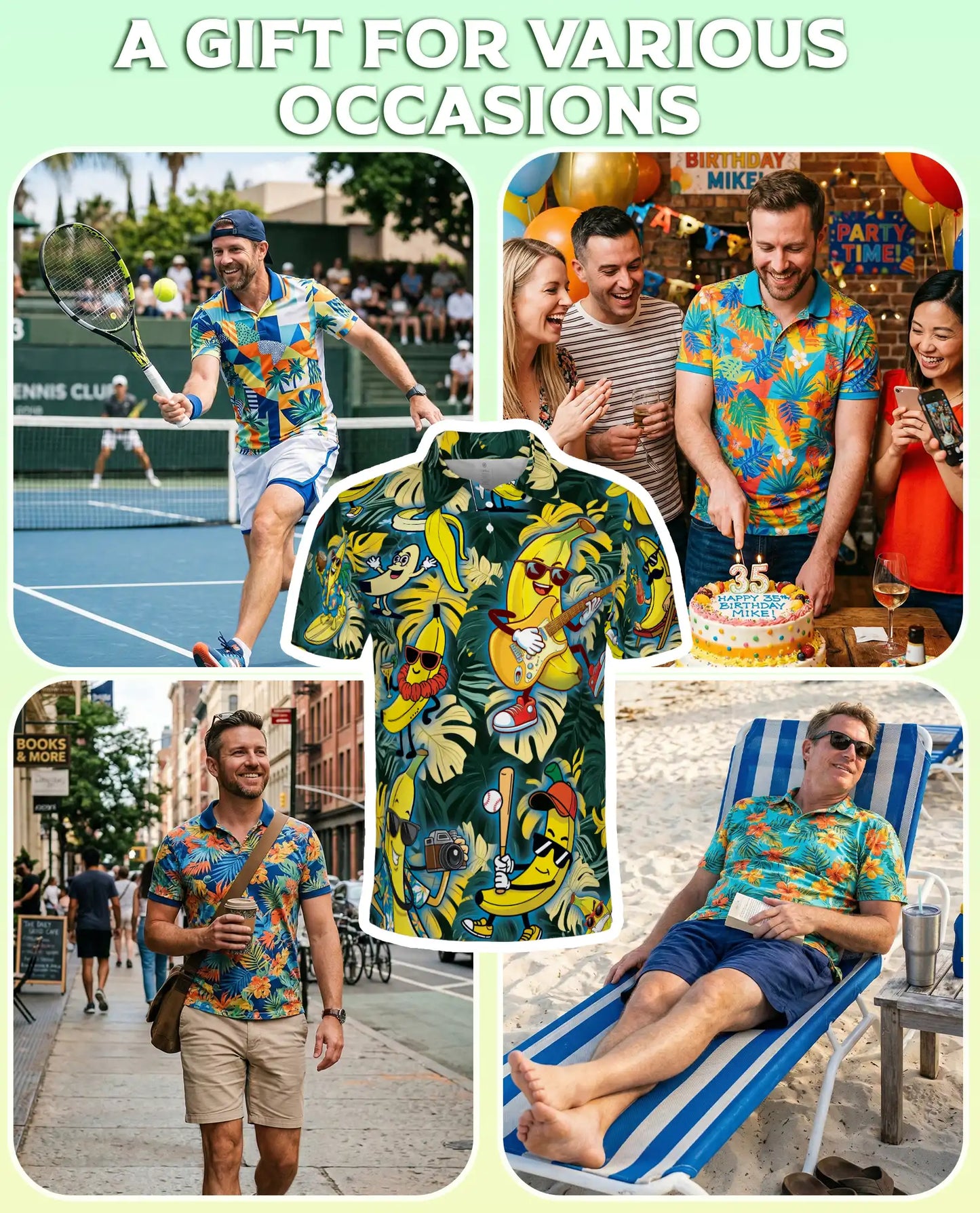 Tropical Banana Party-Polo Shirt Fun Cartoon Fruit Print | Netecom