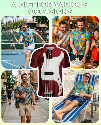 Bass Guitar 3D Polo Shirt for Men – Musician Rock Band Style | Netecom