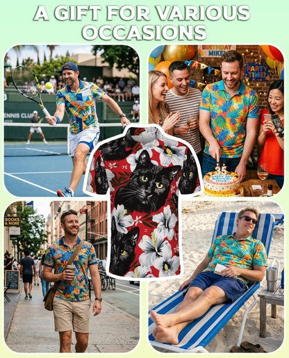 Black Cat Hawaiian Polo Shirt for Men | Netecom