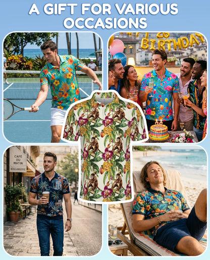 Tropical Monkey Polo Shirt for Men – Jungle Animal Summer Style | Netecom