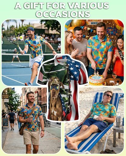 Patriotic Dog Polo Shirt for Men- American Style 4th of July Shirt  | Netecom