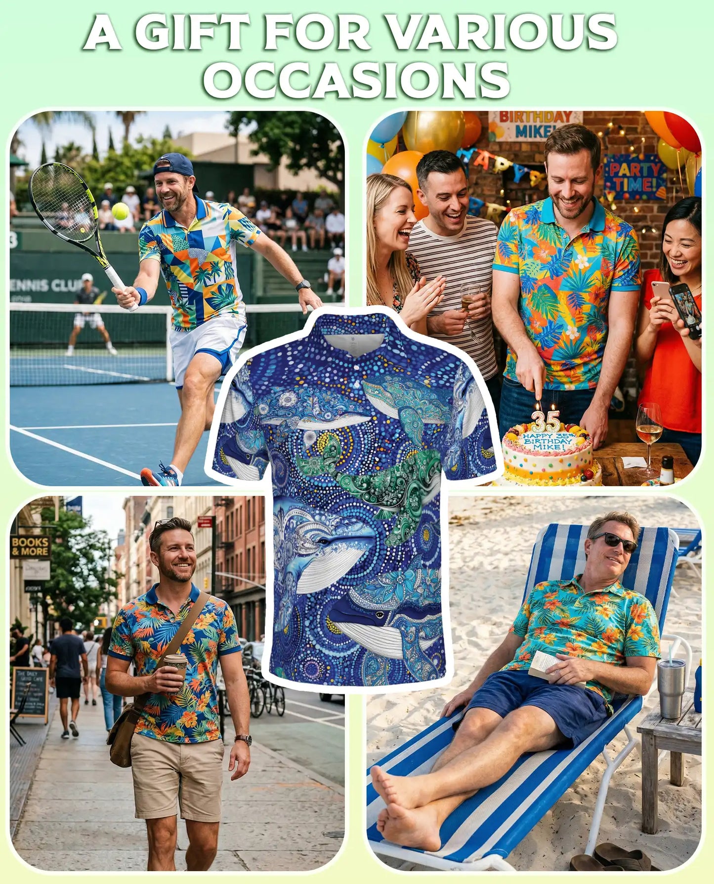Ocean Whale Art Polo Shirt Coastal Marine Wildlife Print | Netecom