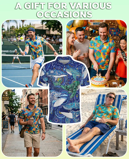 Ocean Whale Art Polo Shirt Coastal Marine Wildlife Print | Netecom