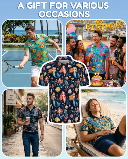 Cute Mermaid Polo Shirt - Ocean Seashell Fantasy Pattern | Netecom
