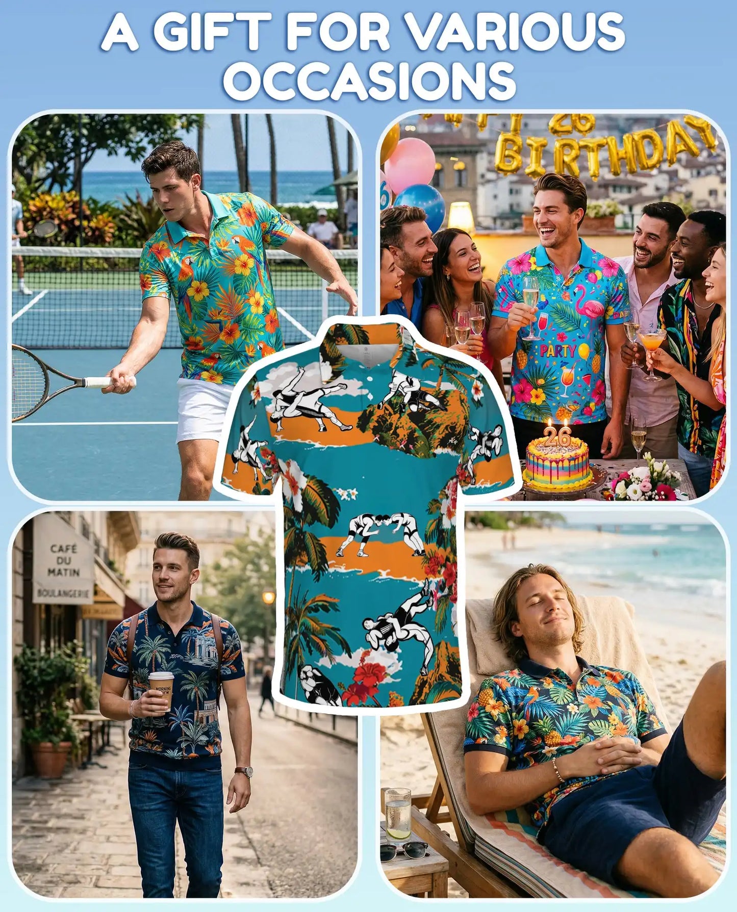 Wrestling Tropical Polo Shirt - Hawaiian Wrestler Beach Sports Design | Netecom