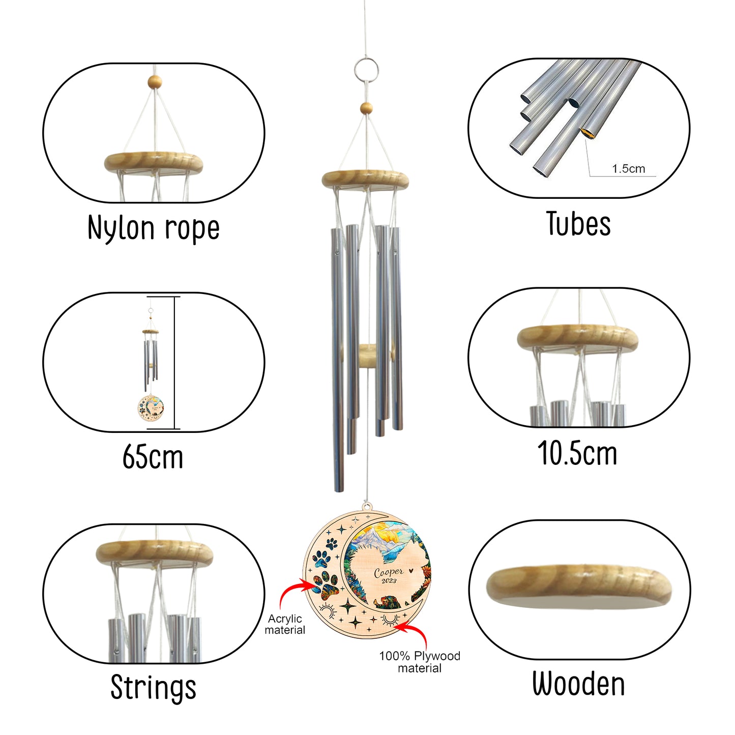 Netecom Pomeranian Dog Wind Chimes Memorial, Personalized Pet Memorial Windchime for Dog Suncatcher, Pom Dog Loss Memorial Ornament, Loss of Pet Remembrance Gift, Sympathy Pet Wind Chimes Outdoor Garden