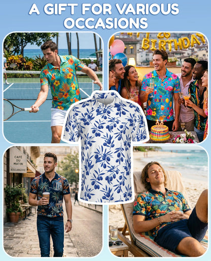 Blueberry Pattern Polo Shirt for Men – Fresh Fruit Summer Style | Netecom