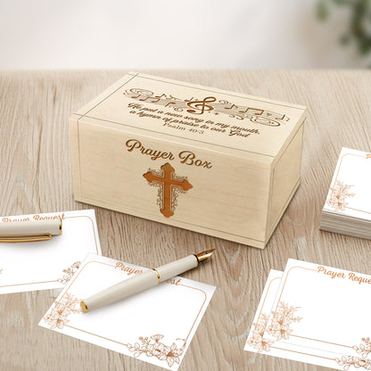 Netecom Personalized Wooden Prayer Box with 100 Prayer Request Cards & Custom Name Cross – Christian Faith Keepsake Gift for Home, Church & Everyday Prayer