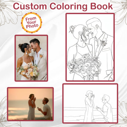 Personalized Wedding Memory Coloring Book for Adults – Custom Coloring Pages from Your Wedding Photos , 12–48 Pages, Memory Keepsake Gift, Premium Wooden Cover, Spiral Binding