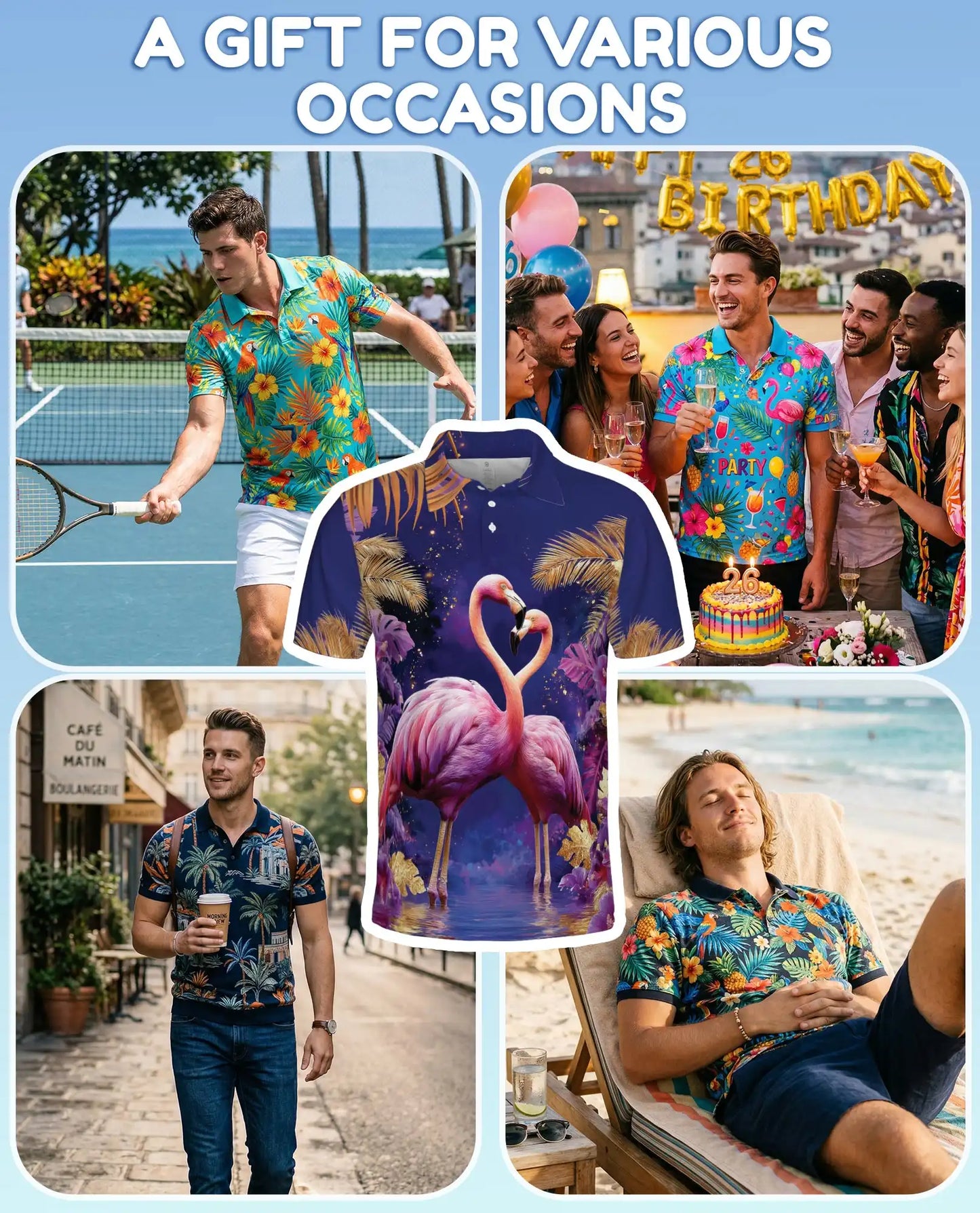 Pink Flamingo Polo Shirt - Tropical Paradise Romantic Coastal Design | Netecom
