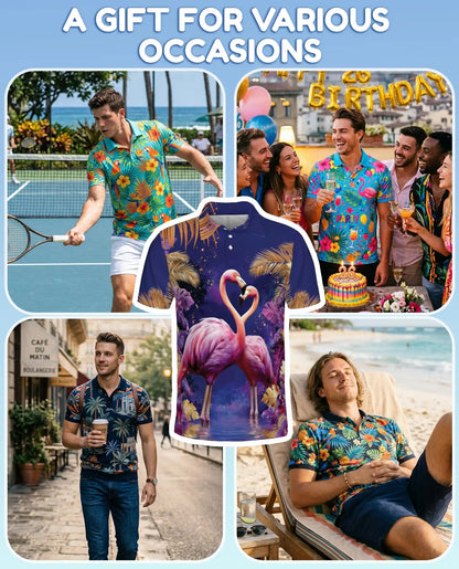 Pink Flamingo Polo Shirt - Tropical Paradise Romantic Coastal Design | Netecom