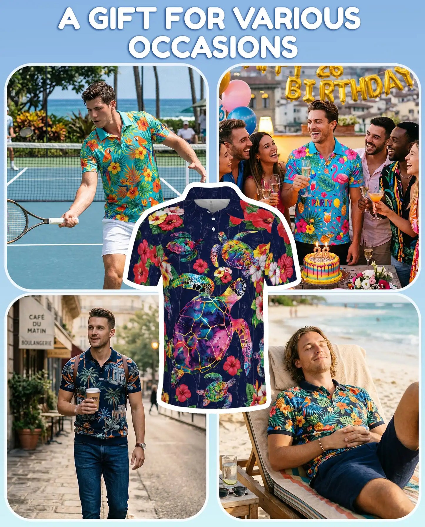 Colorful Sea Turtle Tropical Polo Shirt for Men – Ocean Reef Print | Netecom