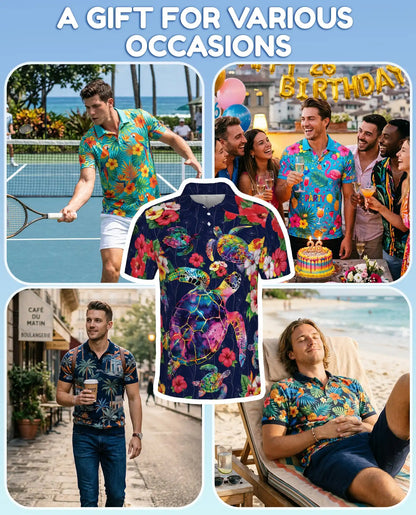 Colorful Sea Turtle Tropical Polo Shirt for Men – Ocean Reef Print | Netecom