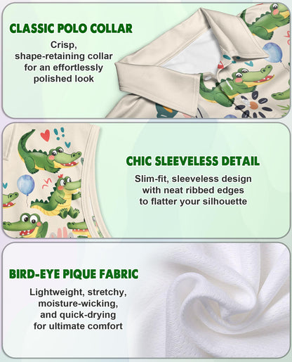 Alligator Pattern Sleeveless Polo Shirt for Women | Netecom