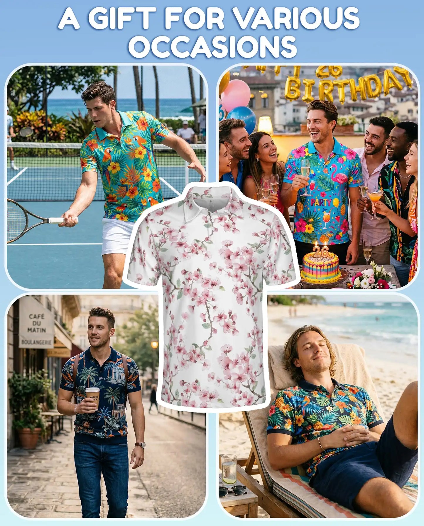 Cherry Blossom Polo Shirt for Men – Spring Floral Style | Netecom